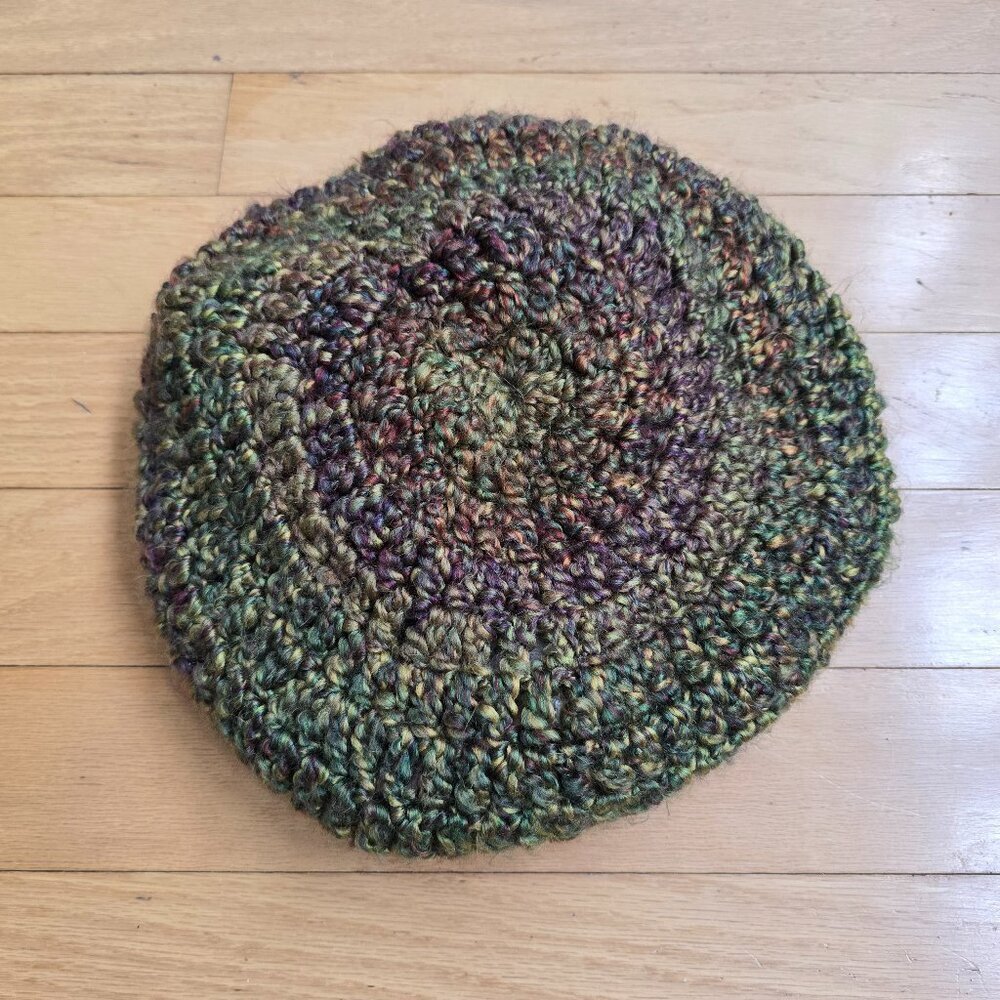 granola | olive green boho crochet tam beret hat
